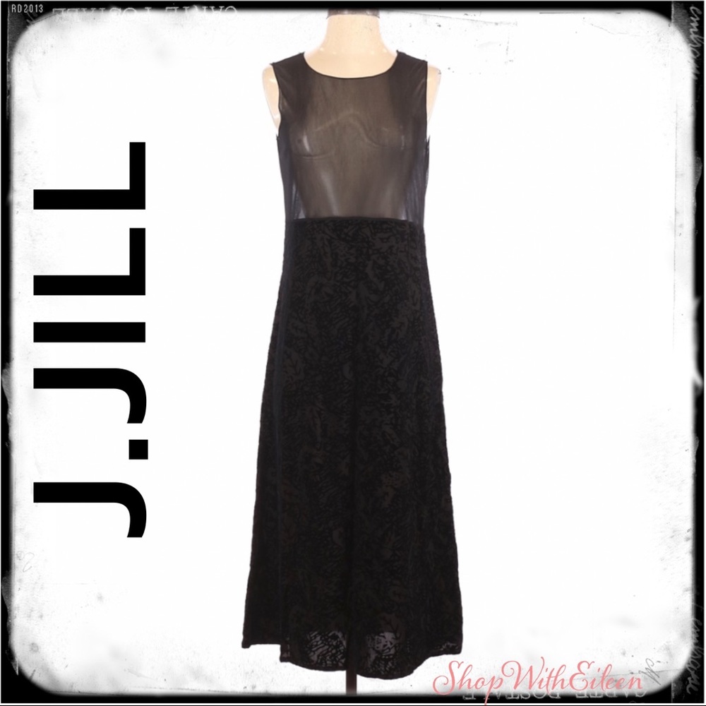 J. Jill Blue Black Lace A Line Midi Christmas Holiday Party Dress